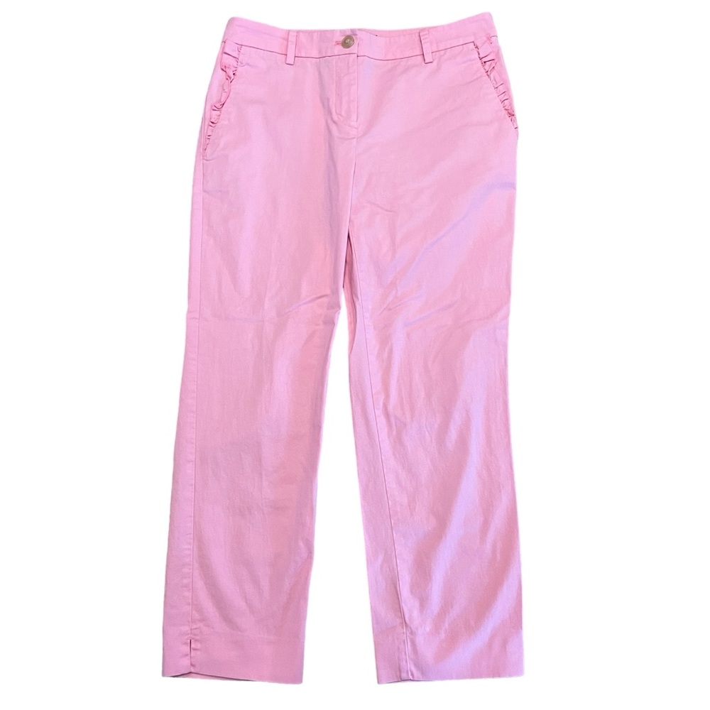 Ann Taylor Curvy Fit Pink Ruffled Capri Pants. Size 0